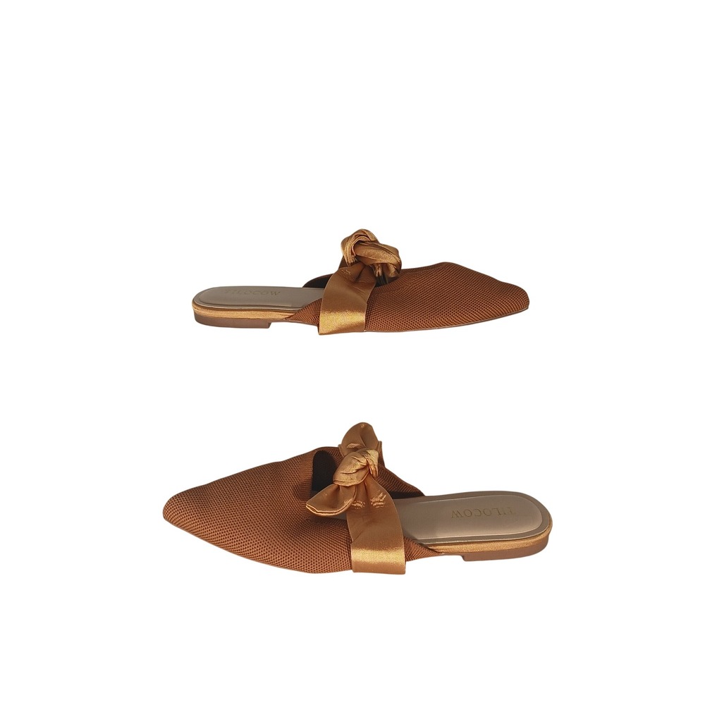 Tilocow Pointed Toe Mules 8.5 Copper Orange Knit Satin‎ Bow Flats Balletcore